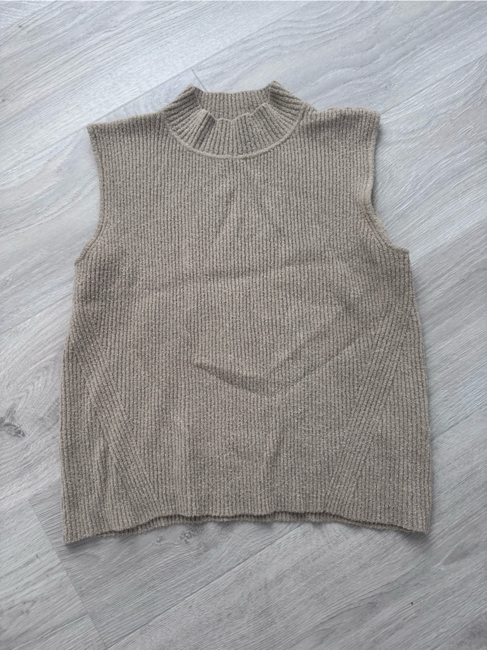 DKNY Sleeveless Turtleneck Knit Vest in Beige